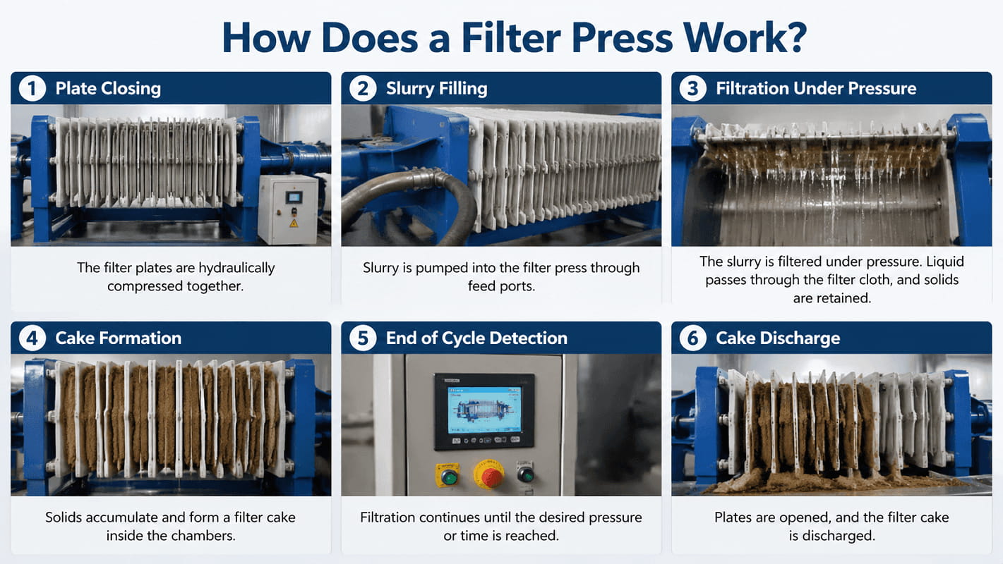 How does a filter press work-6 steps