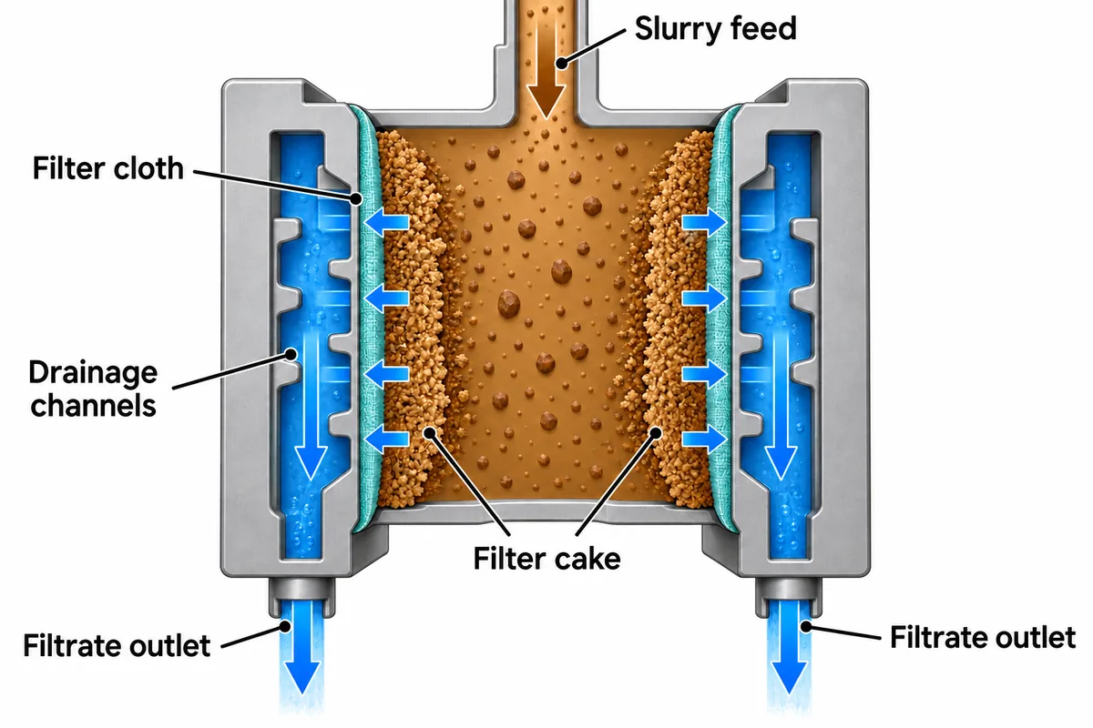 filter press filtration cross section