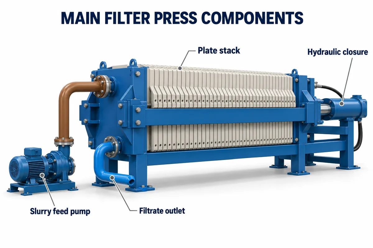 How Does a Filter Press Work? Step-by-Step Operation Guide 2 filter press main components