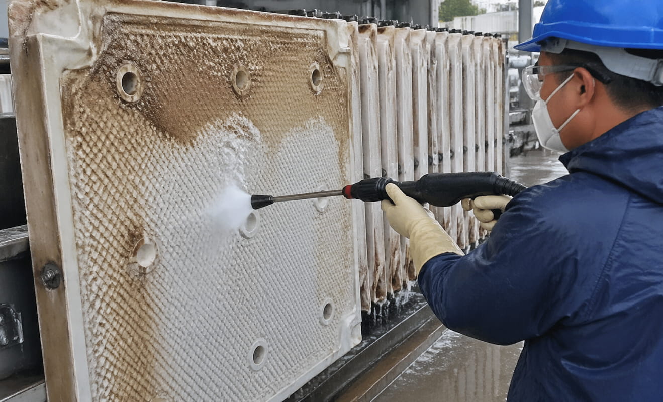 how to clean filter press cloth