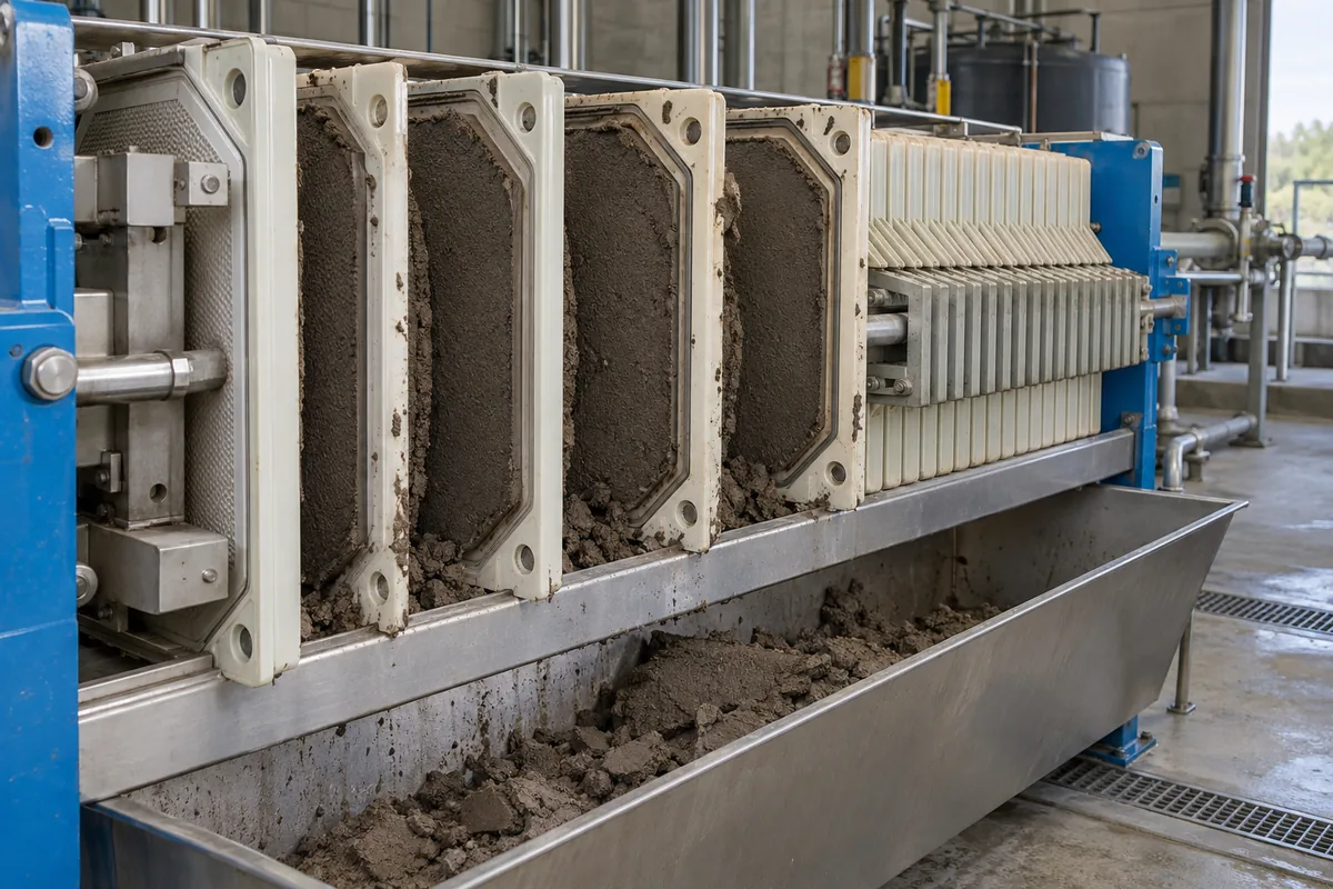 sludge filter press cake discharge