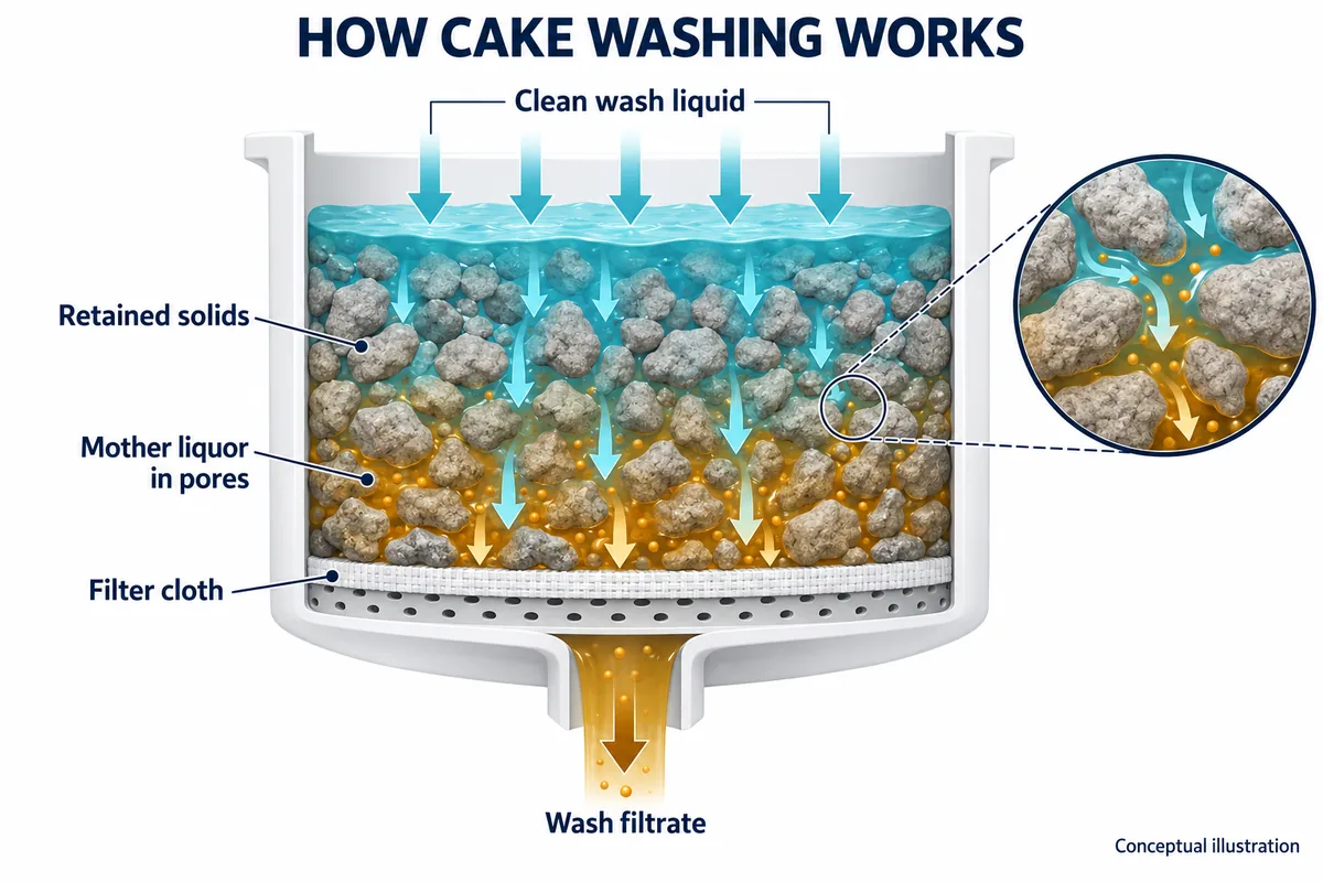 Filter Cake Washing: Methods, Calculations, Process Steps, and Troubleshooting Guide 1 filter cake displacement washing principle
