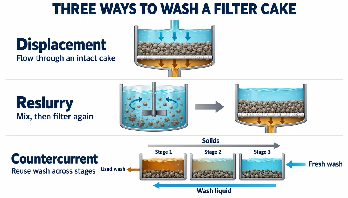 Filter Cake Washing: Methods, Calculations, Process Steps, and Troubleshooting Guide 2 filter cake washing methods comparison