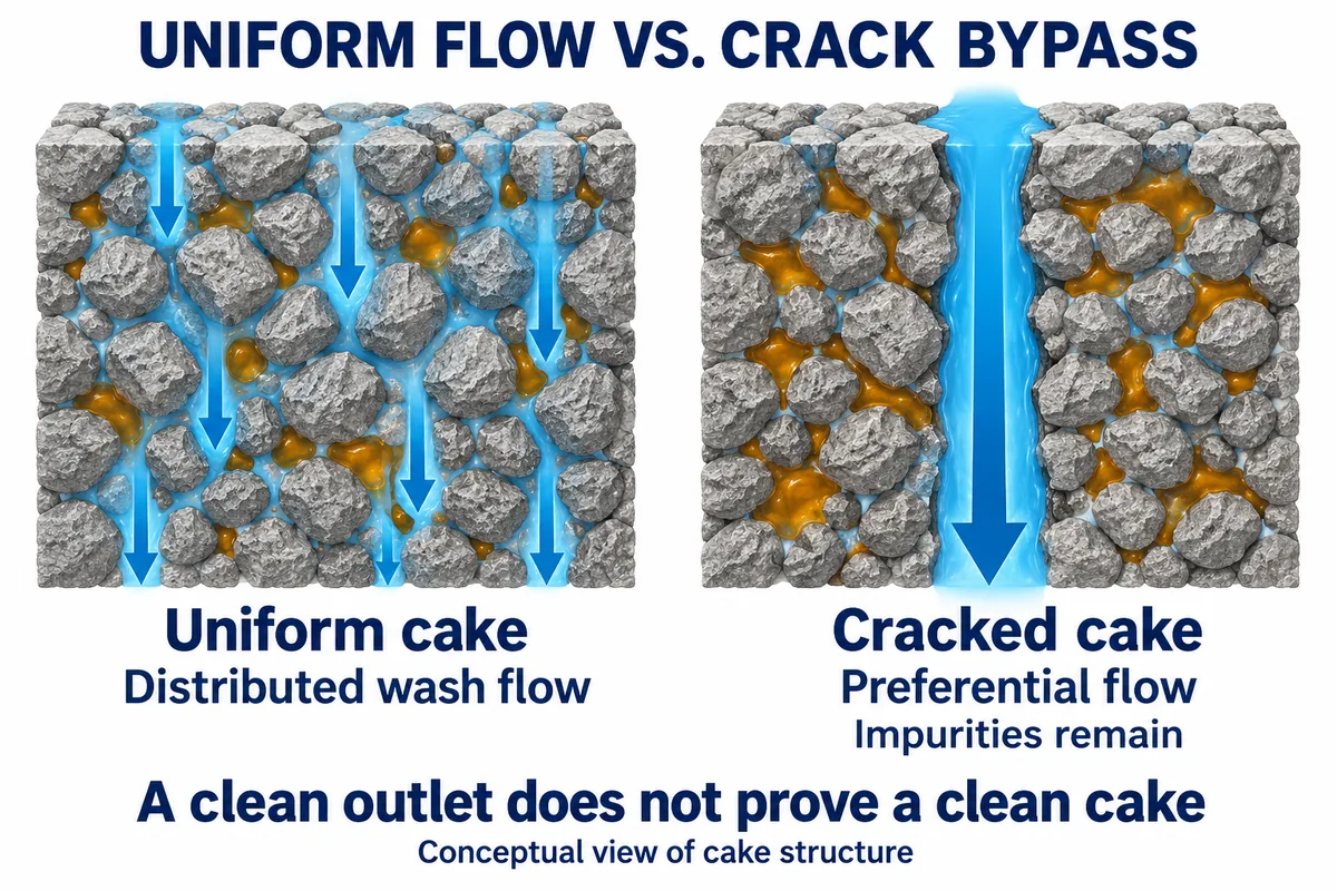 Filter Cake Washing: Methods, Calculations, Process Steps, and Troubleshooting Guide 4 uniform cake washing and crack bypass