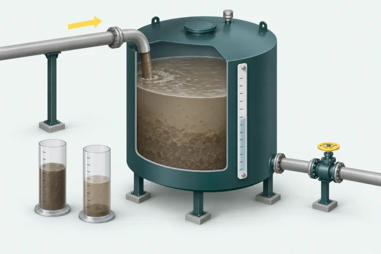 Illustration of a sludge collection tank and samples representing changing feed concentration.