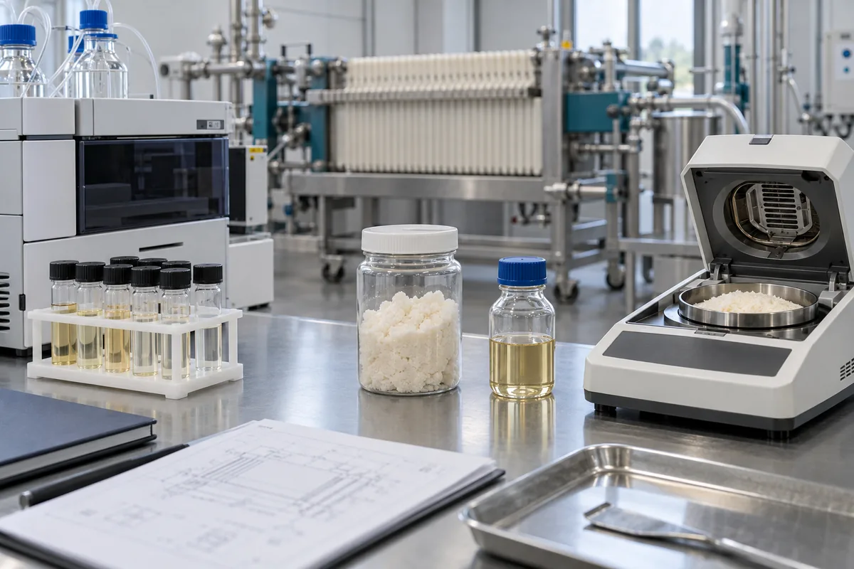 Illustration of retained-solids and liquid samples prepared for separate analytical and moisture assessments.