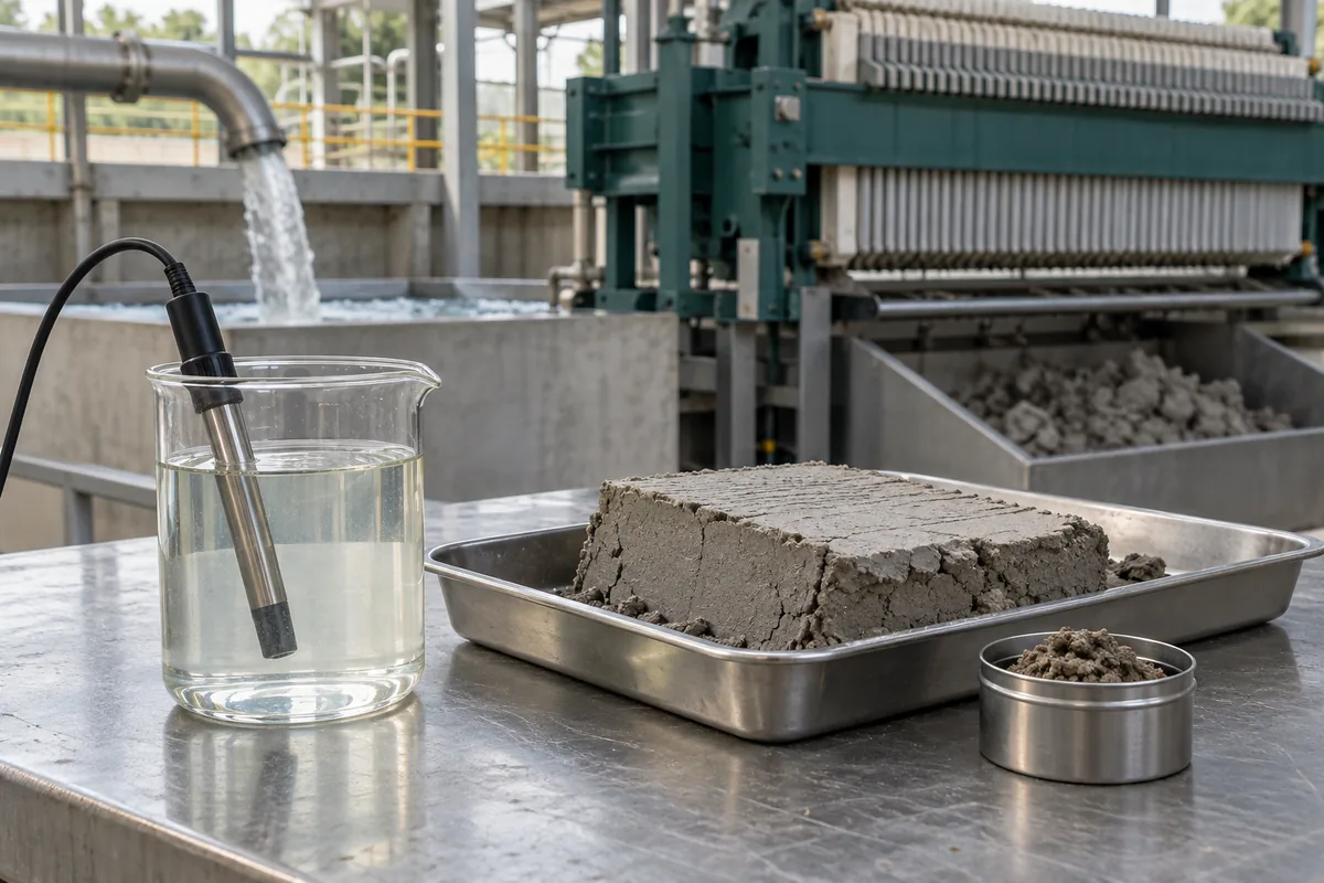 Illustration of a filtrate sample and mineral filter cake for reviewing water and solids targets.