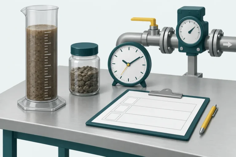 Illustration of slurry volume, a representative solids sample and available operating time as selection inputs.