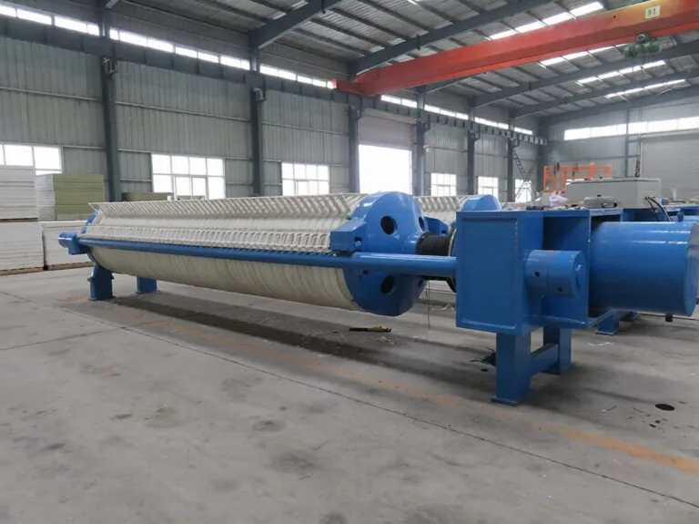 High-pressure filter press equipment in a workshop